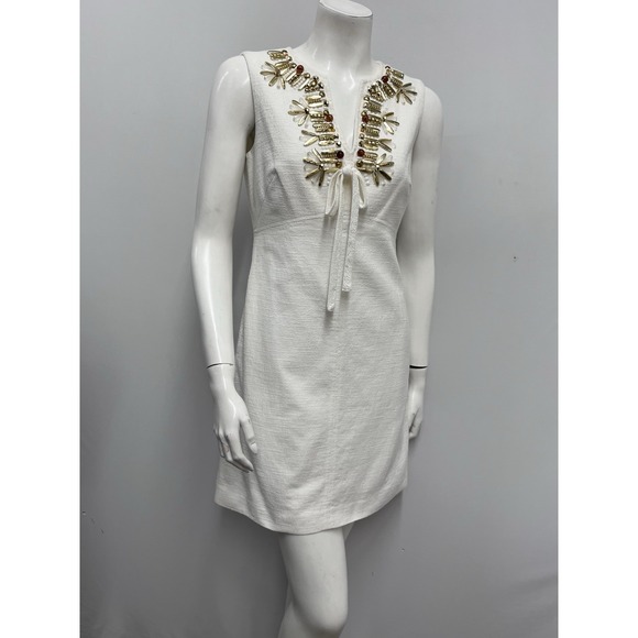 An Original MILLY Dress Off White Cotton Heavily Beaded Size 2 - Picture 1 of 7